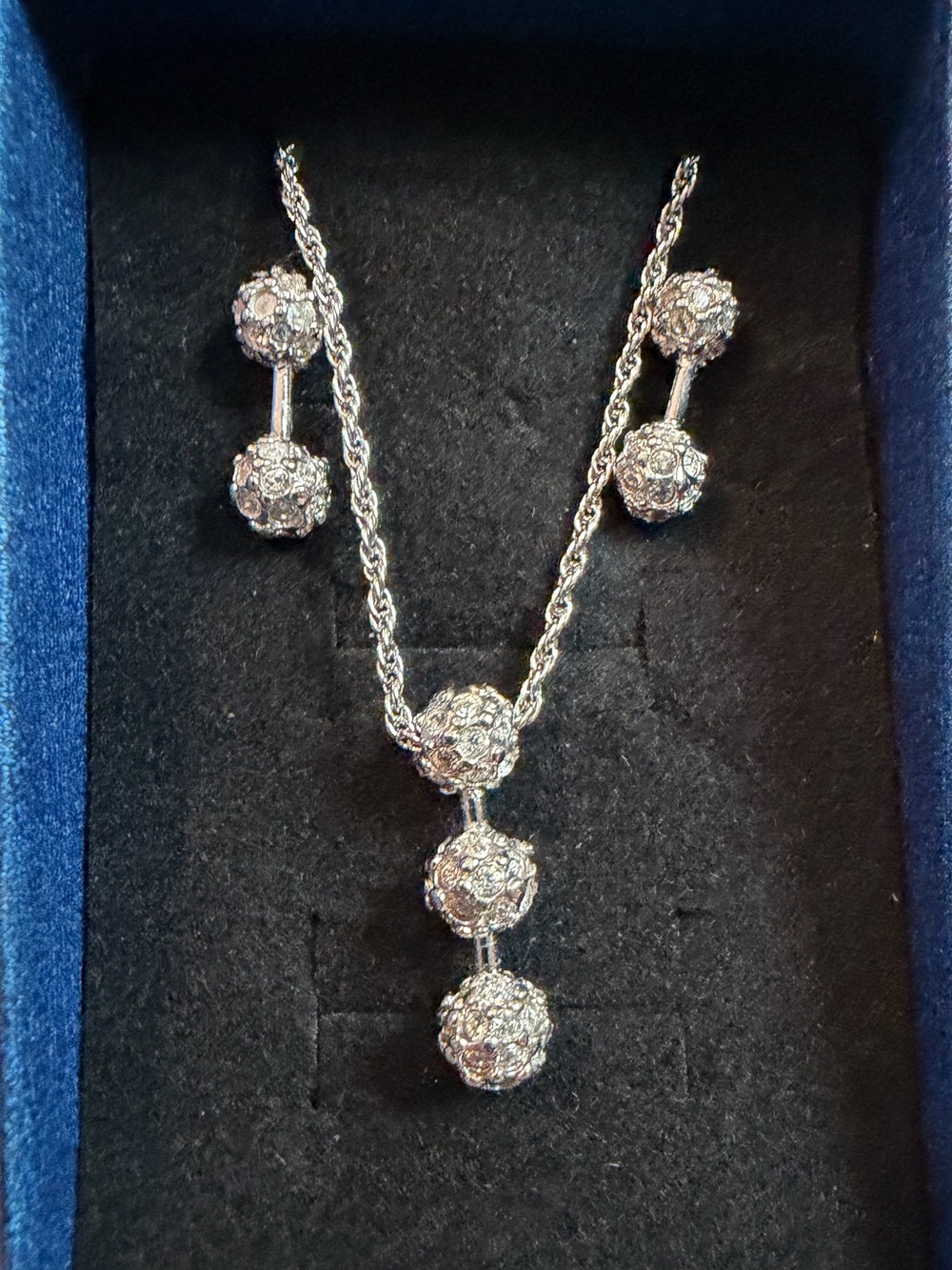 Silver Crystal Drop Necklace and Earring Set - Silver